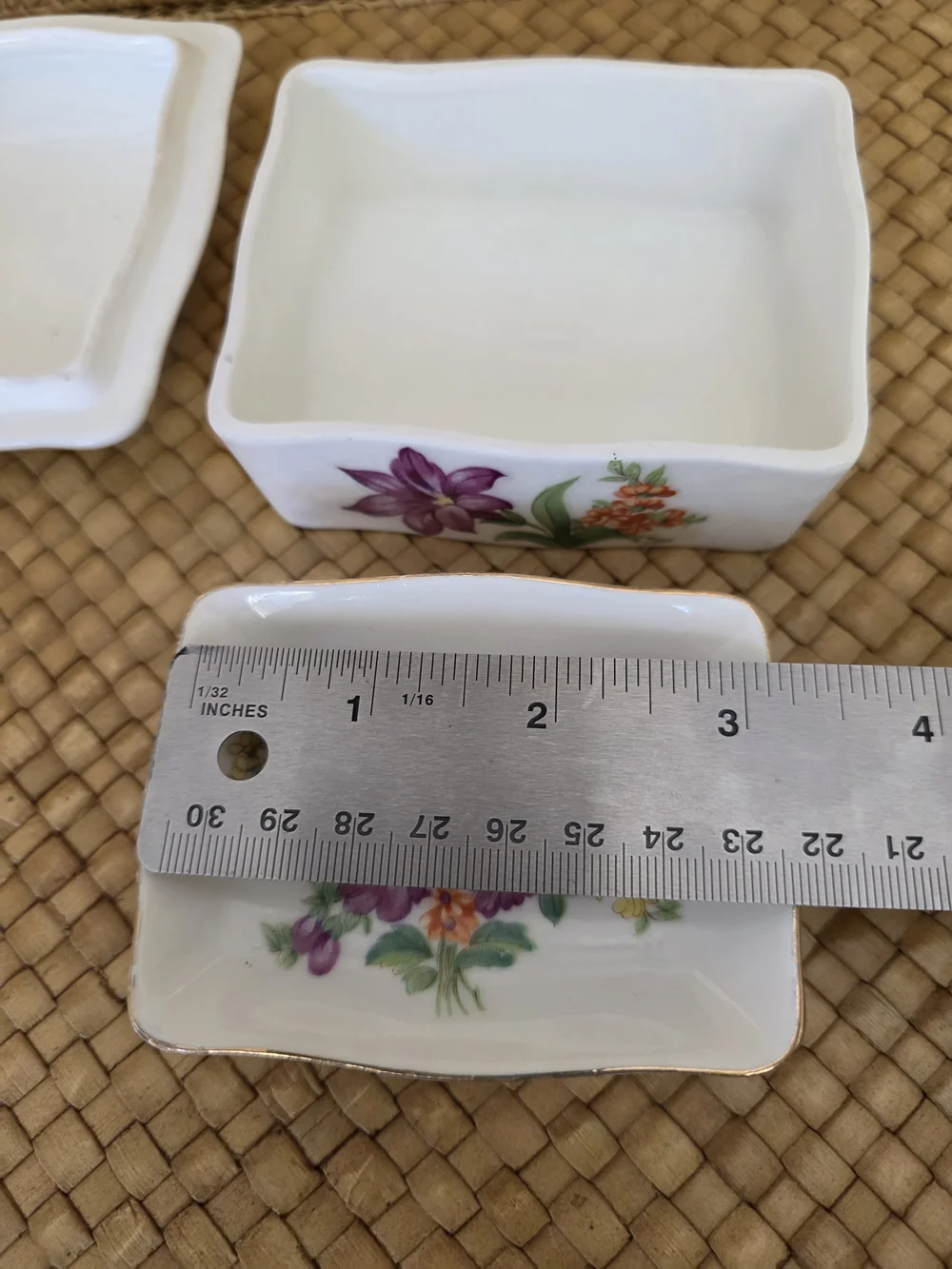 Porcelain Floral Trinket Box - White with Multicolor Flowers